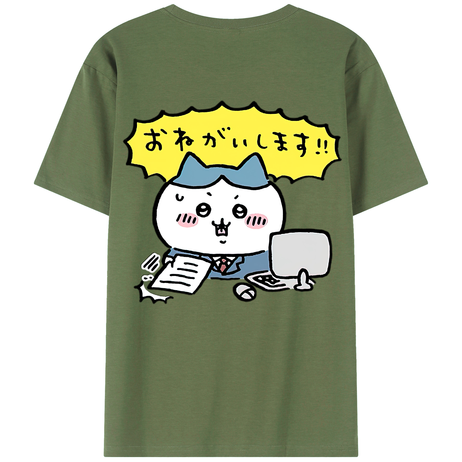 （画像用） ちいかわ ハチワレ Chii-kawa hachiware 綿100％ メンズ半袖Tシャツ（バックプリント） 通気性